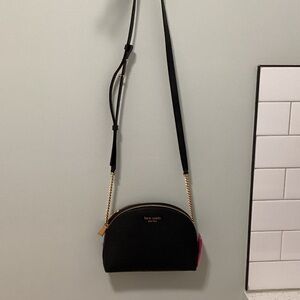 kate spade Black Crossbody with Gold Chain Accent and Pink Tag